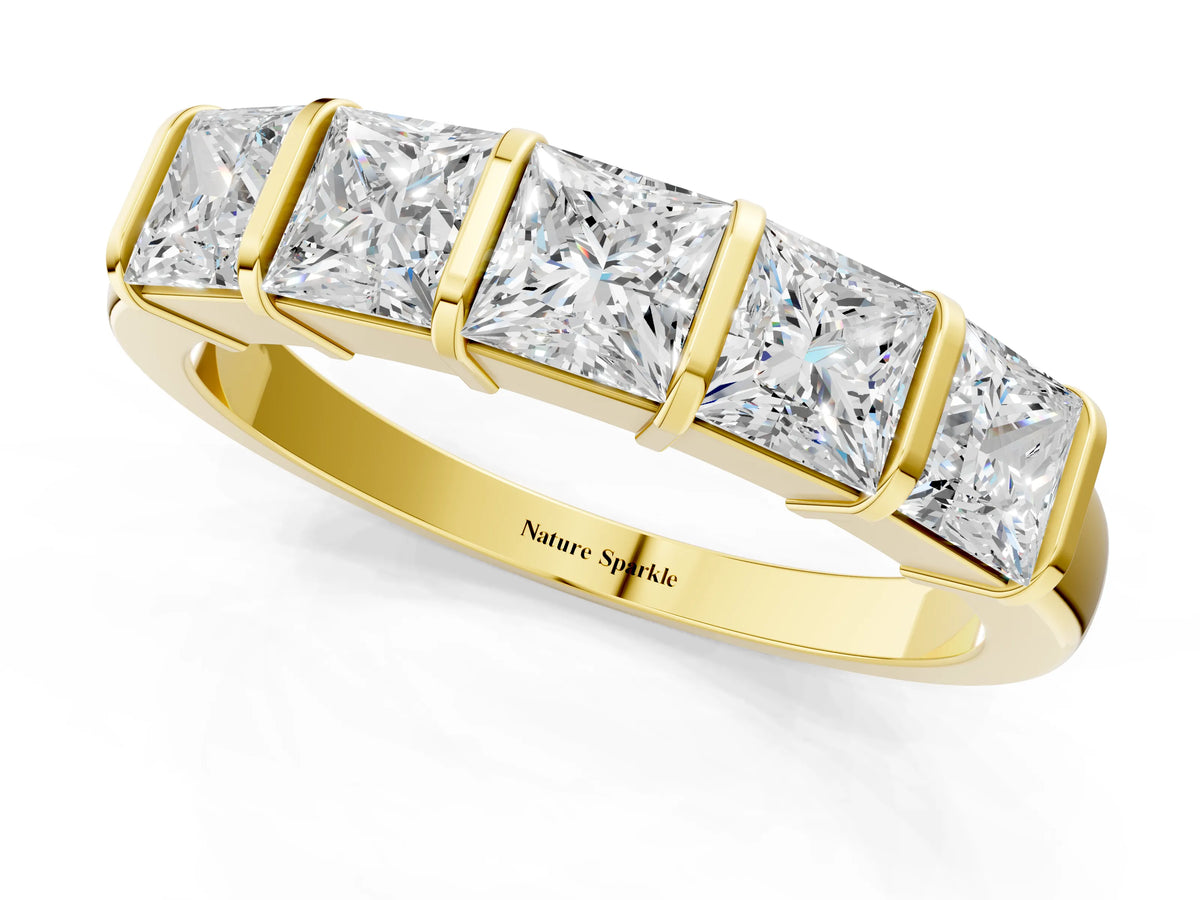 Yellow gold Princess Cut Channel Set Diamond Band with Bar Prong Setting_1