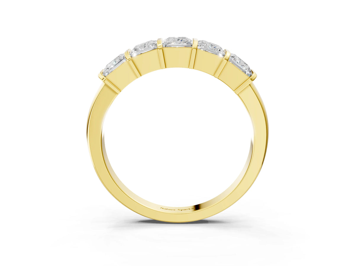 Yellow gold Princess Cut Channel Set Diamond Band with Bar Prong Setting_3