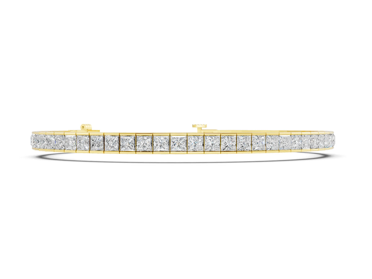 Yellow gold Princess Cut Channel Set Diamond Tennis Bracelet