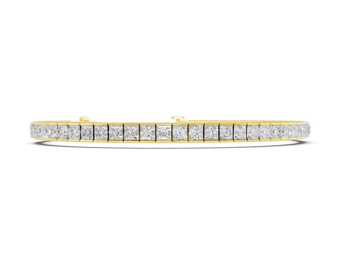 Yellow gold Princess Cut Channel Set Tennis Bracelet with Box Clasp