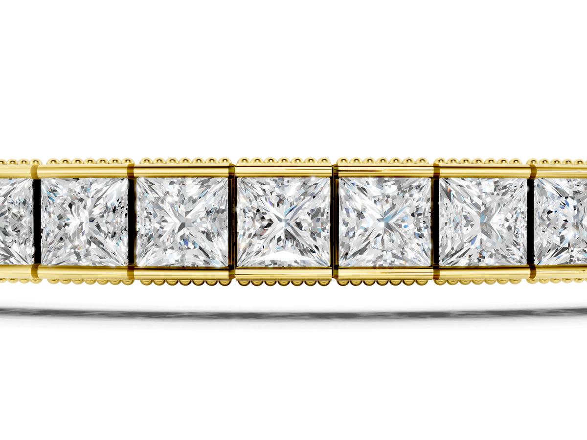 Yellow gold Princess Cut Channel Set Tennis Bracelet with Box Clasp_1
