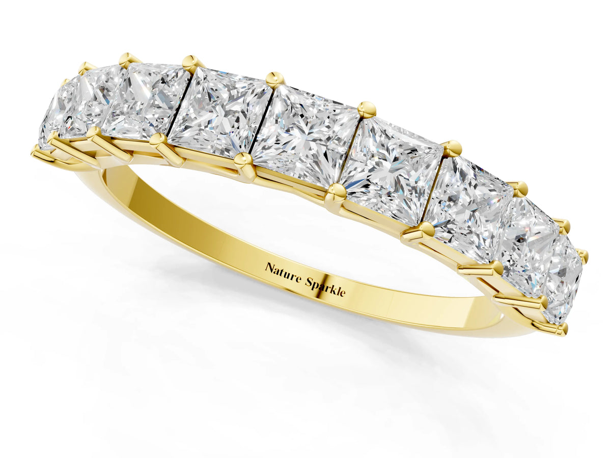 Yellow gold Princess Cut Diamond Channel-Set Eternity Band with Prong Setting_1