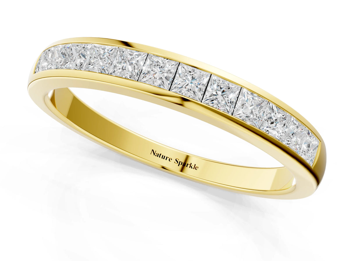 Yellow gold Princess Cut Diamond Channel Set Eternity Band_1