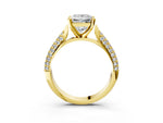Yellow gold Princess Cut Diamond Solitaire Engagement Ring with Multi-Row Round Pavé Band and Prong Setting_3