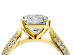 Yellow gold Princess Cut Diamond Solitaire Engagement Ring with Multi-Row Round Pavé Band and Prong Setting_4