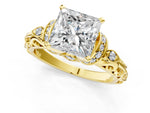 Yellow gold Princess Cut Diamond Solitaire Ring with Filigree Band and Four-Prong Setting_1