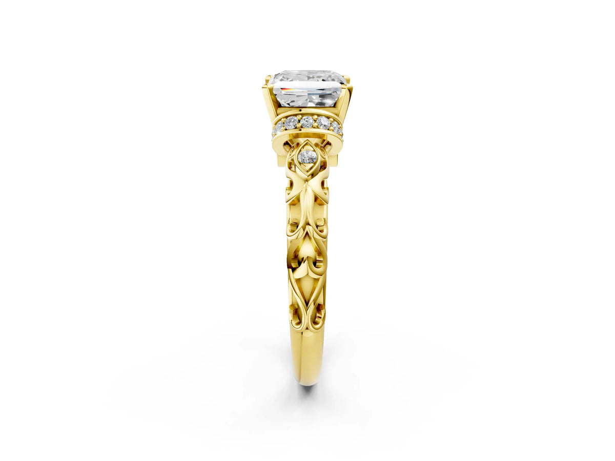 Yellow gold Princess Cut Diamond Solitaire Ring with Filigree Band and Four-Prong Setting_2