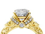 Yellow gold Princess Cut Diamond Solitaire Ring with Filigree Band and Four-Prong Setting_4