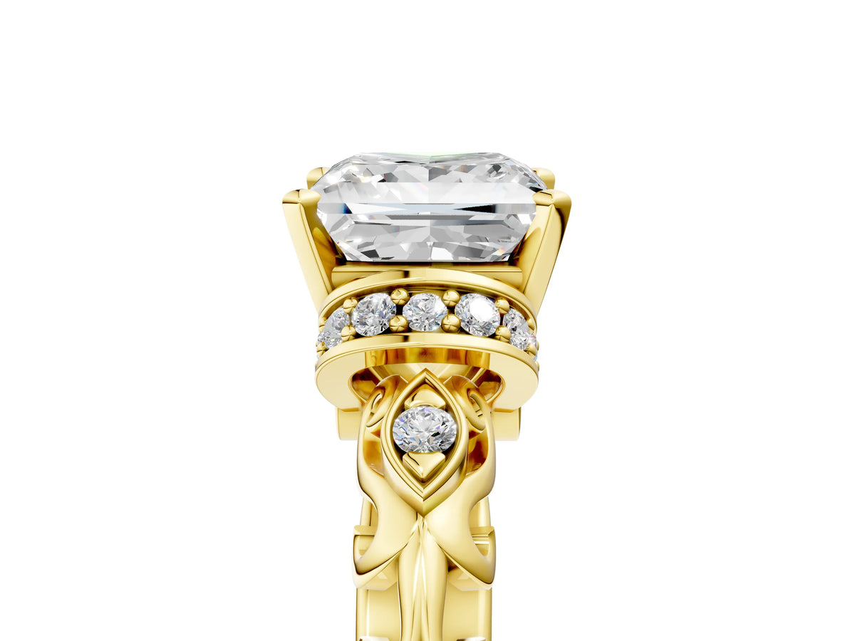 Yellow gold Princess Cut Diamond Solitaire Ring with Filigree Band and Four-Prong Setting_5