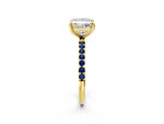 Yellow gold Princess Cut Diamond Solitaire Ring with Round Blue Sapphire Pavé Band and Prong Setting_2