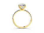 Yellow gold Princess Cut Diamond Solitaire Ring with Round Blue Sapphire Pavé Band and Prong Setting_3