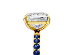 Yellow gold Princess Cut Diamond Solitaire Ring with Round Blue Sapphire Pavé Band and Prong Setting_5