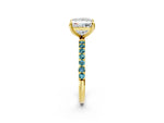Yellow gold Princess Cut Diamond Solitaire Ring with Round Blue Topaz Pavé Band and Prong Setting_2