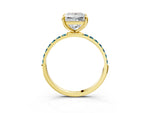 Yellow gold Princess Cut Diamond Solitaire Ring with Round Blue Topaz Pavé Band and Prong Setting_3