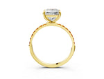Yellow gold Princess Cut Diamond Solitaire Ring with Round Citrine Pavé Band and Prong Setting_3