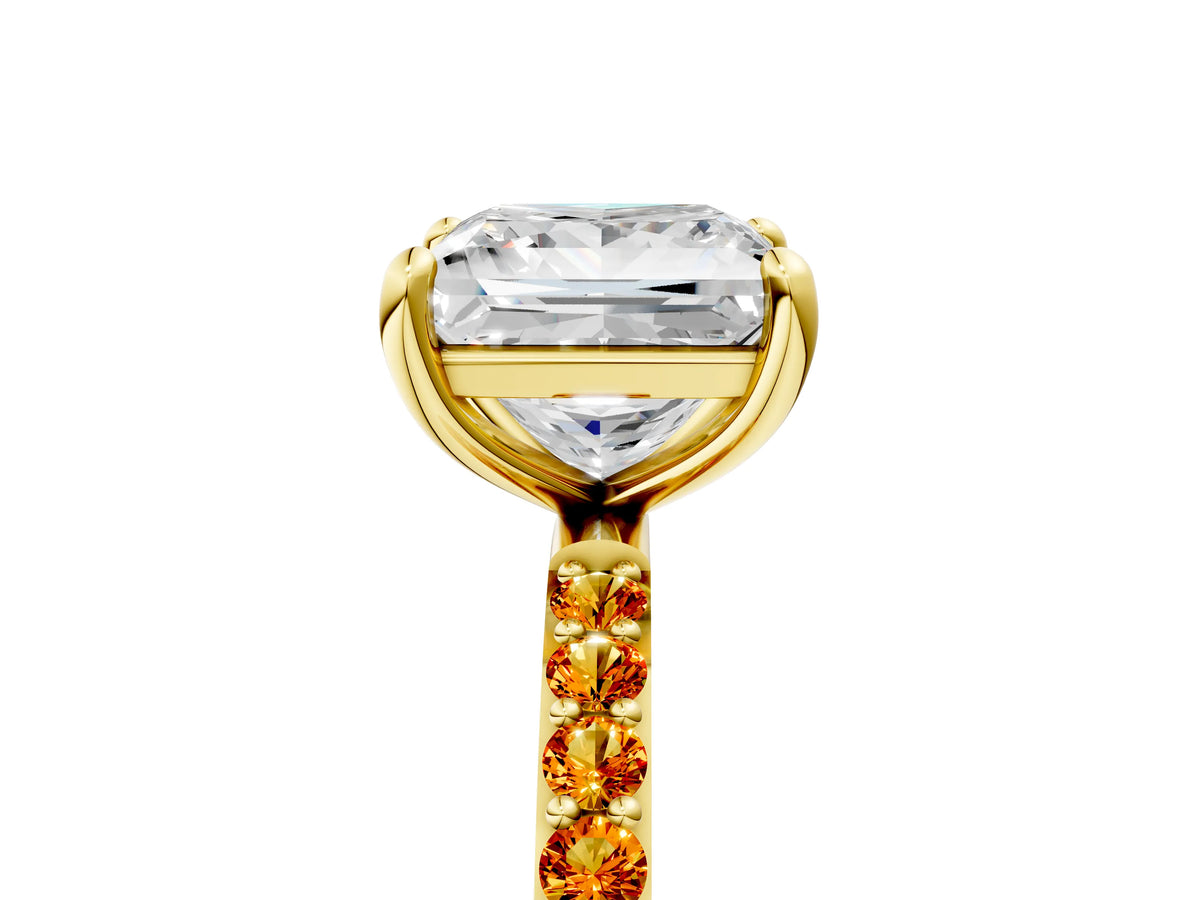 Yellow gold Princess Cut Diamond Solitaire Ring with Round Citrine Pavé Band and Prong Setting_5
