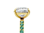 Yellow gold Princess Cut Diamond Solitaire Ring with Round Green Sapphire Pavé Band and Prong Setting_5