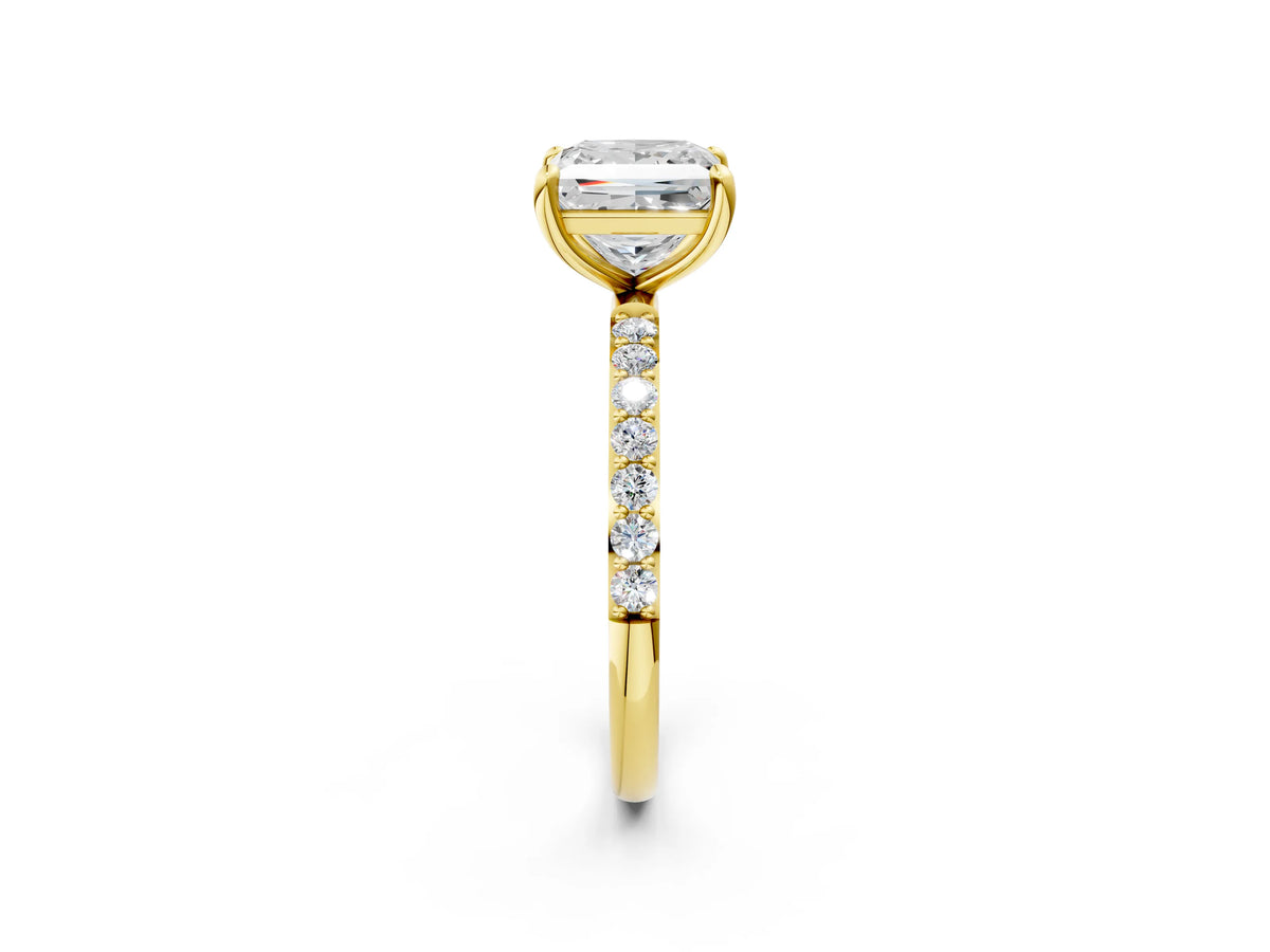 Yellow gold Princess Cut Diamond Solitaire Ring with Round Moissanite Pavé Band and Prong Setting_2