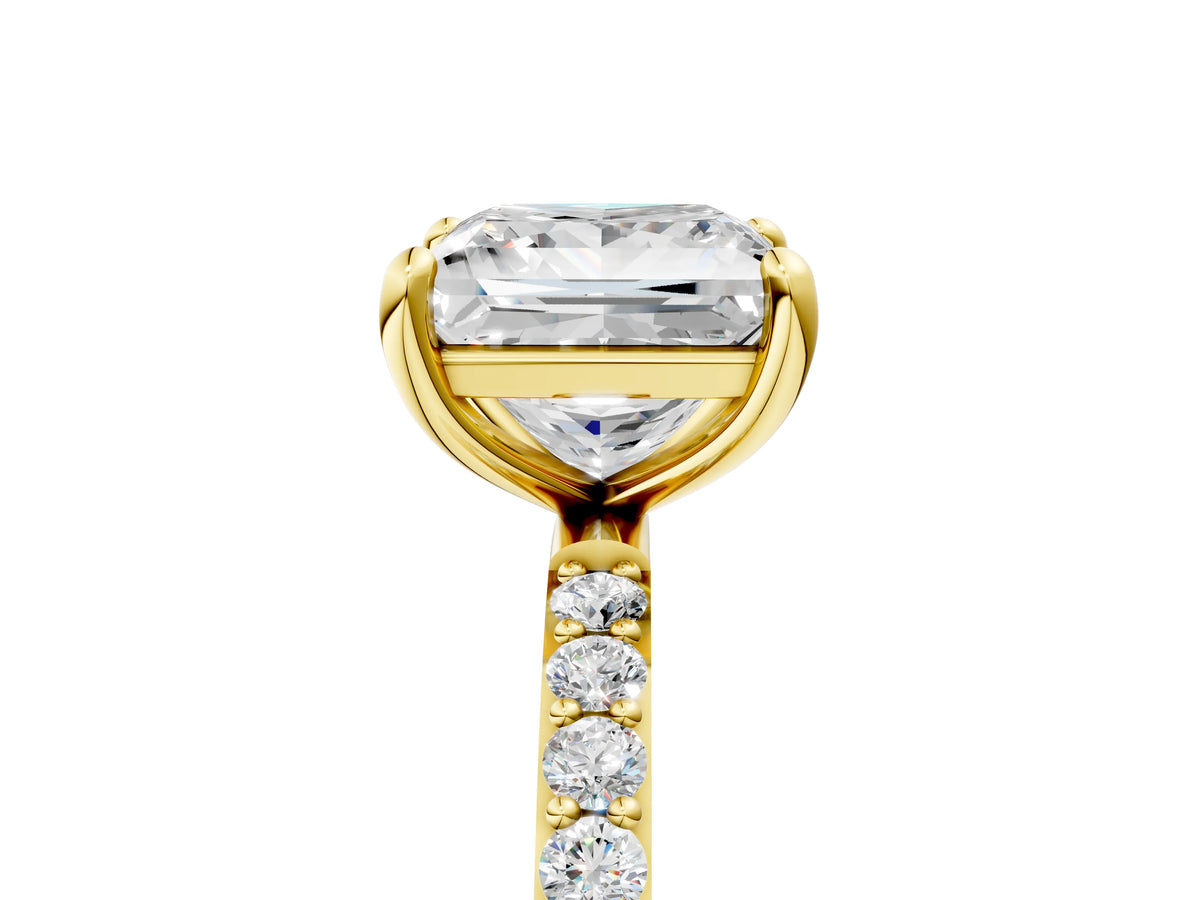 Yellow gold Princess Cut Diamond Solitaire Ring with Round Moissanite Pavé Band and Prong Setting_5