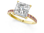 Yellow gold Princess Cut Diamond Solitaire Ring with Round Morganite Pavé Band and Prong Setting_1