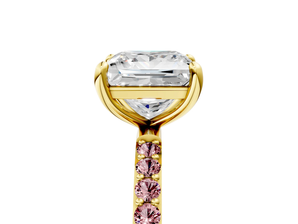 Yellow gold Princess Cut Diamond Solitaire Ring with Round Morganite Pavé Band and Prong Setting_5