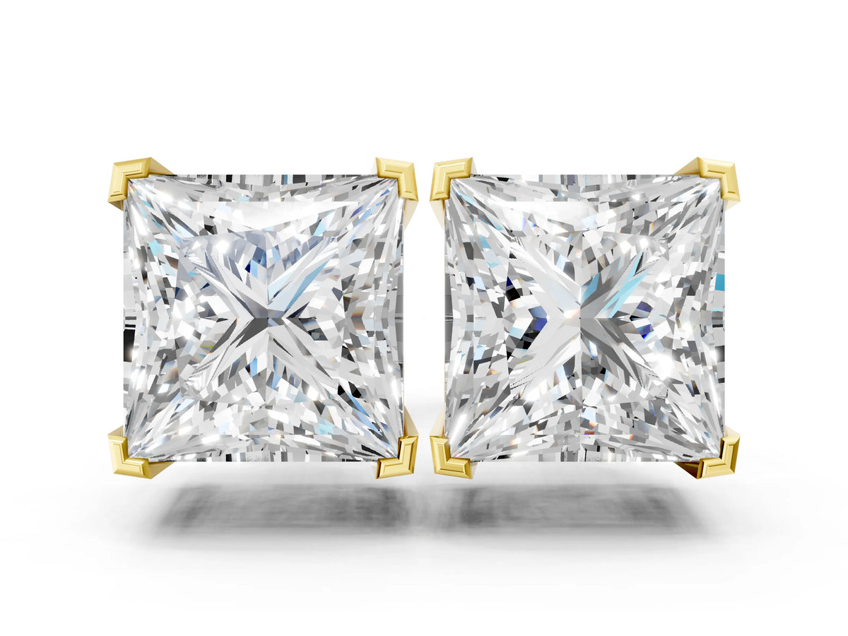 Yellow gold Princess Cut Diamond Stud Earrings