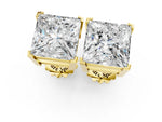 Yellow gold Princess Cut Diamond Stud Earrings_1