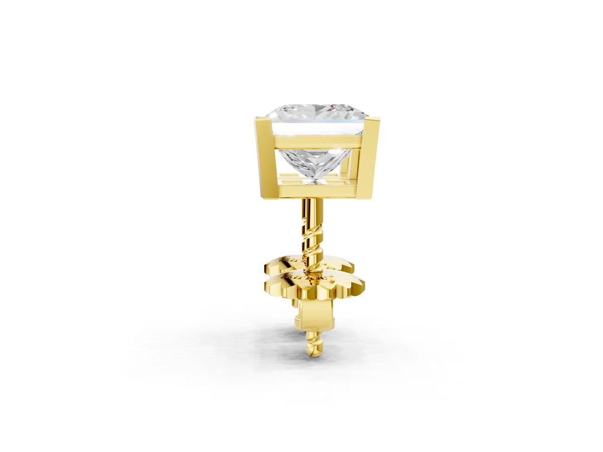 Yellow gold Princess Cut Diamond Stud Earrings_2
