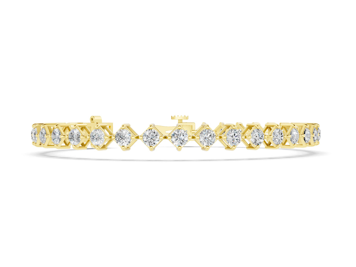 Yellow gold Princess Cut Diamond Tennis Bracelet with Square Prong Setting
