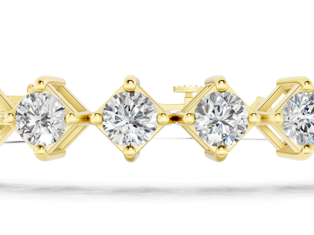 Yellow gold Princess Cut Diamond Tennis Bracelet with Square Prong Setting_1
