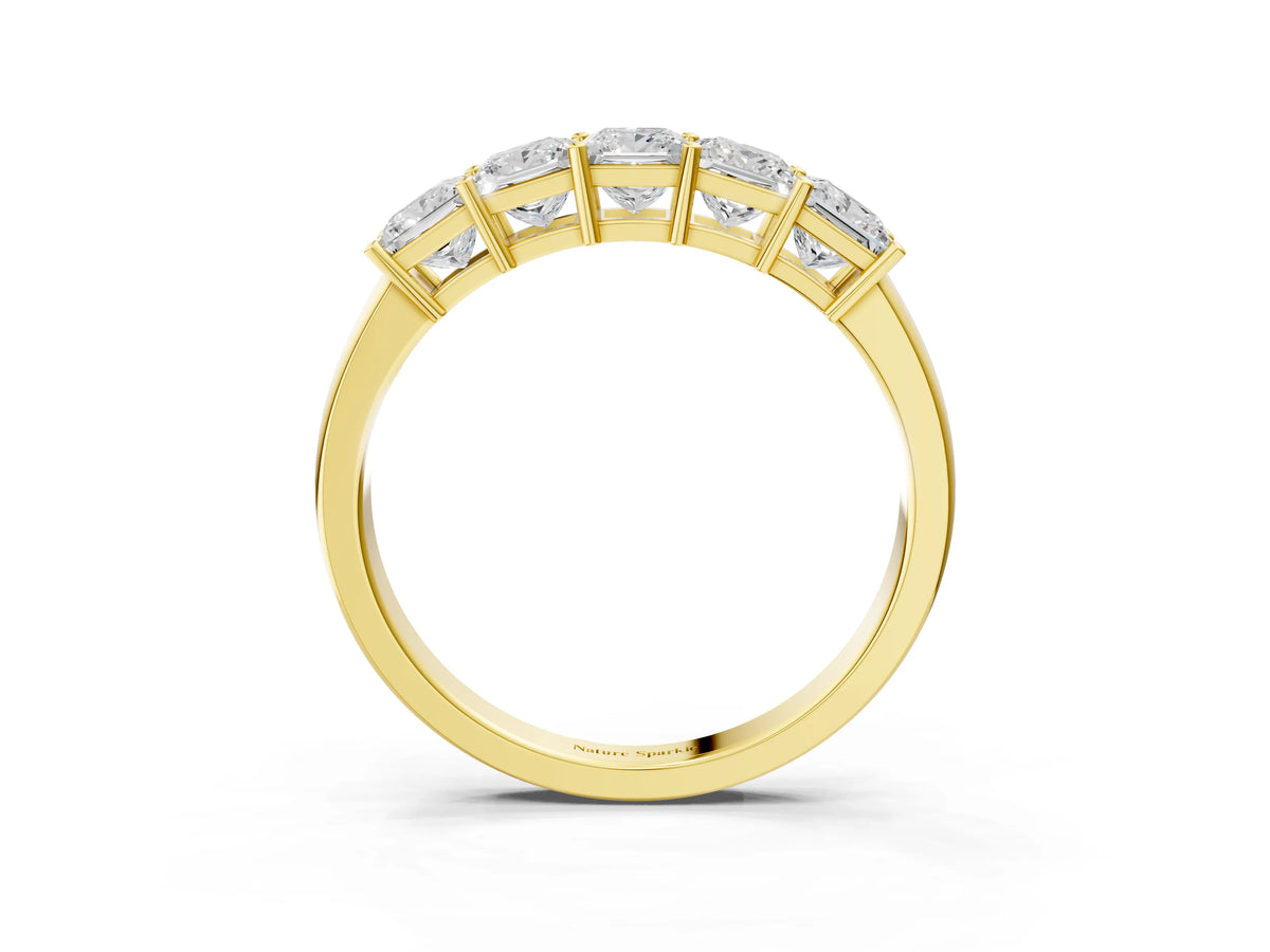 Yellow gold Princess Cut Five-Stone Diamond Band with Prong Setting_3