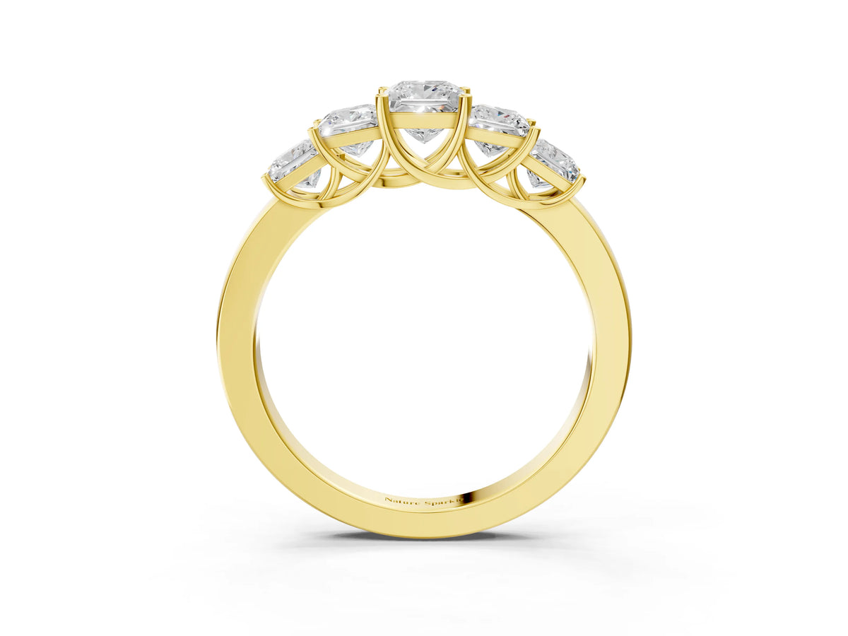 Yellow gold Princess Cut Five-Stone Diamond Ring with Classic Prong Setting_3
