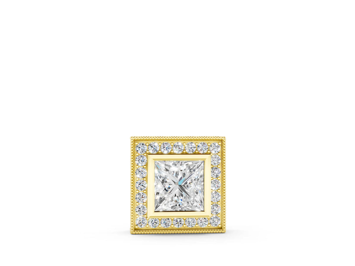 Yellow gold Princess Cut Halo Bezel Pendant