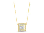 Yellow gold Princess Cut Halo Bezel Pendant_1
