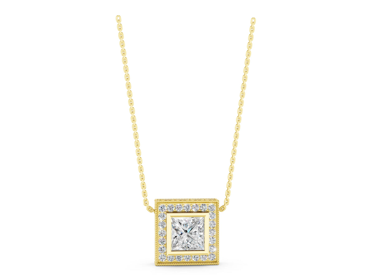 Yellow gold Princess Cut Halo Bezel Pendant_1