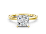 Yellow gold Princess Cut Solitaire Diamond Ring with Bamboo Band and Four-Prong Setting