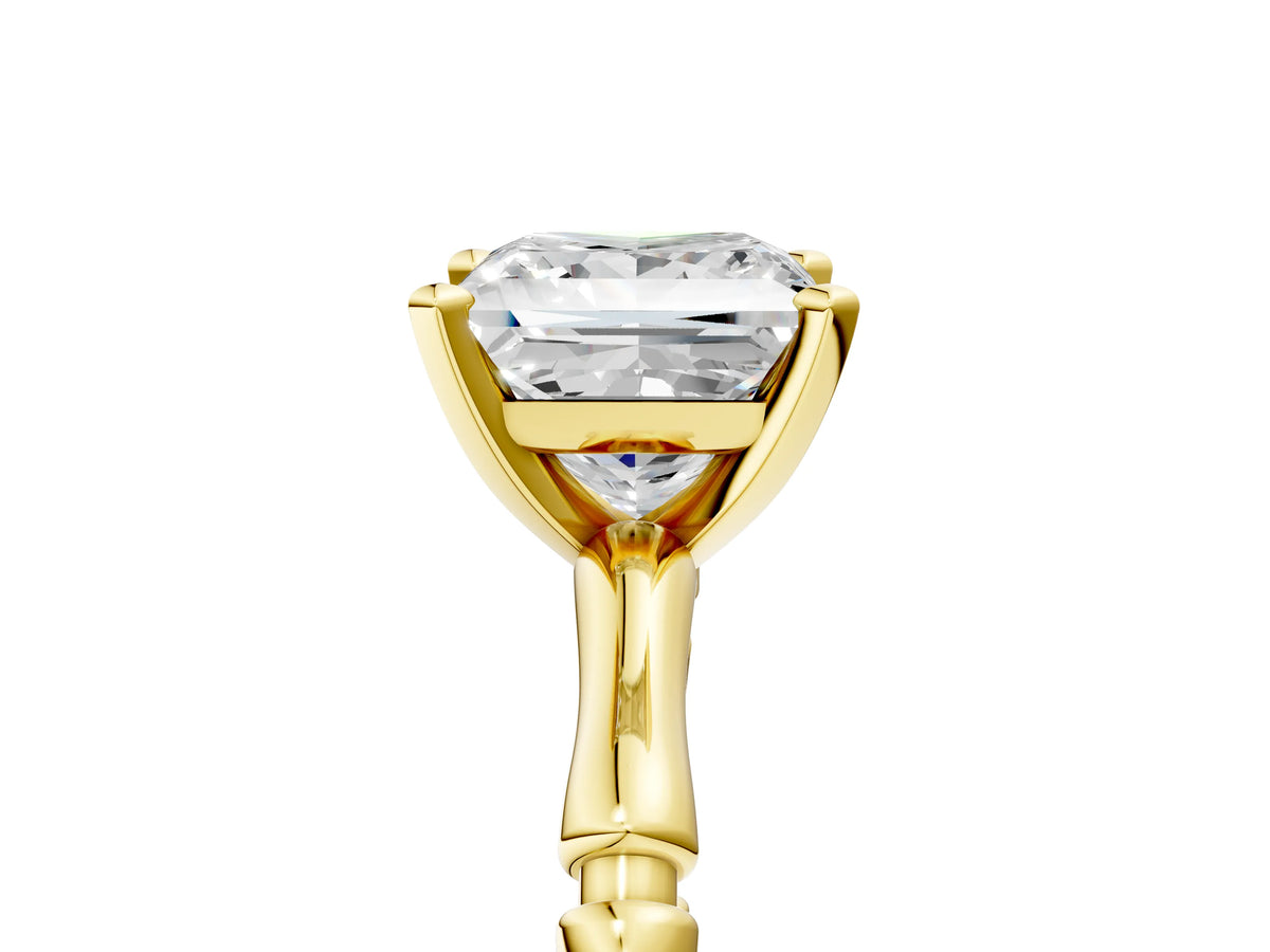 Yellow gold Princess Cut Solitaire Diamond Ring with Bamboo Band and Four-Prong Setting_5