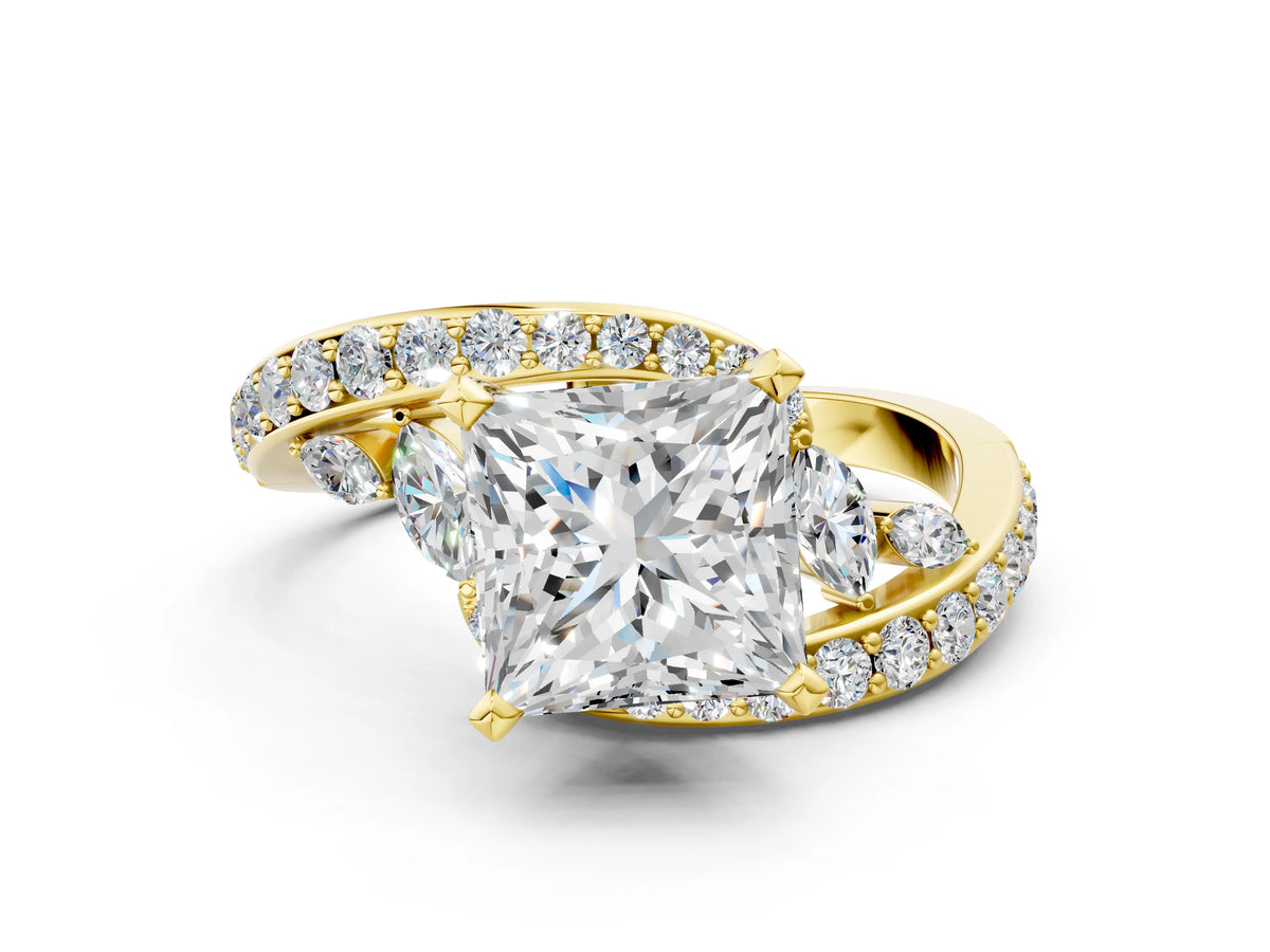 Yellow gold Princess Cut Solitaire with Pavé Twist Band and Four-Prong Setting