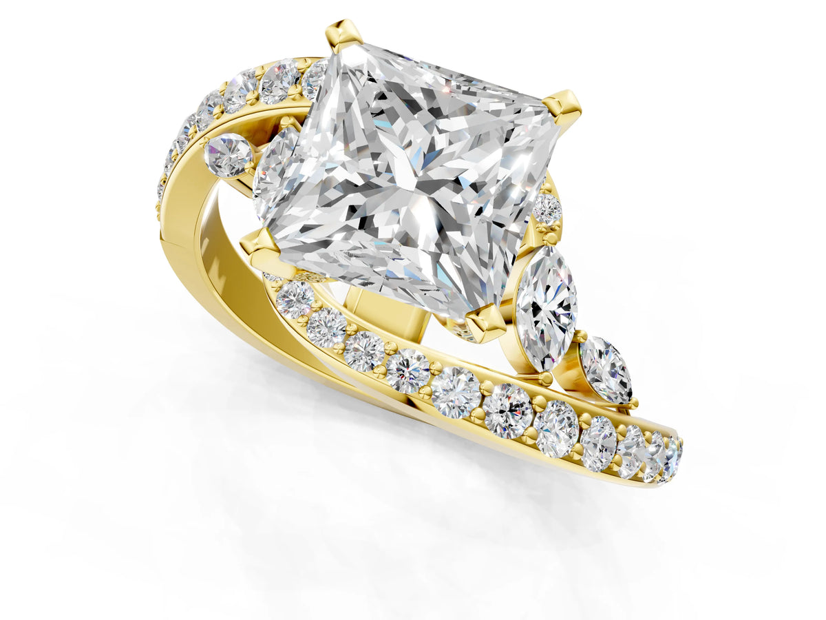 Yellow gold Princess Cut Solitaire with Pavé Twist Band and Four-Prong Setting_1
