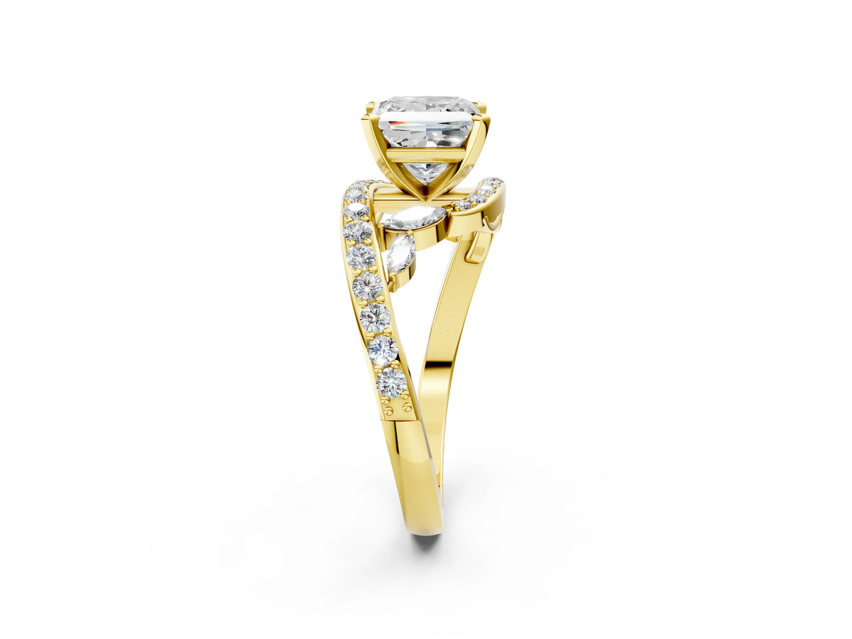 Yellow gold Princess Cut Solitaire with Pavé Twist Band and Four-Prong Setting_2