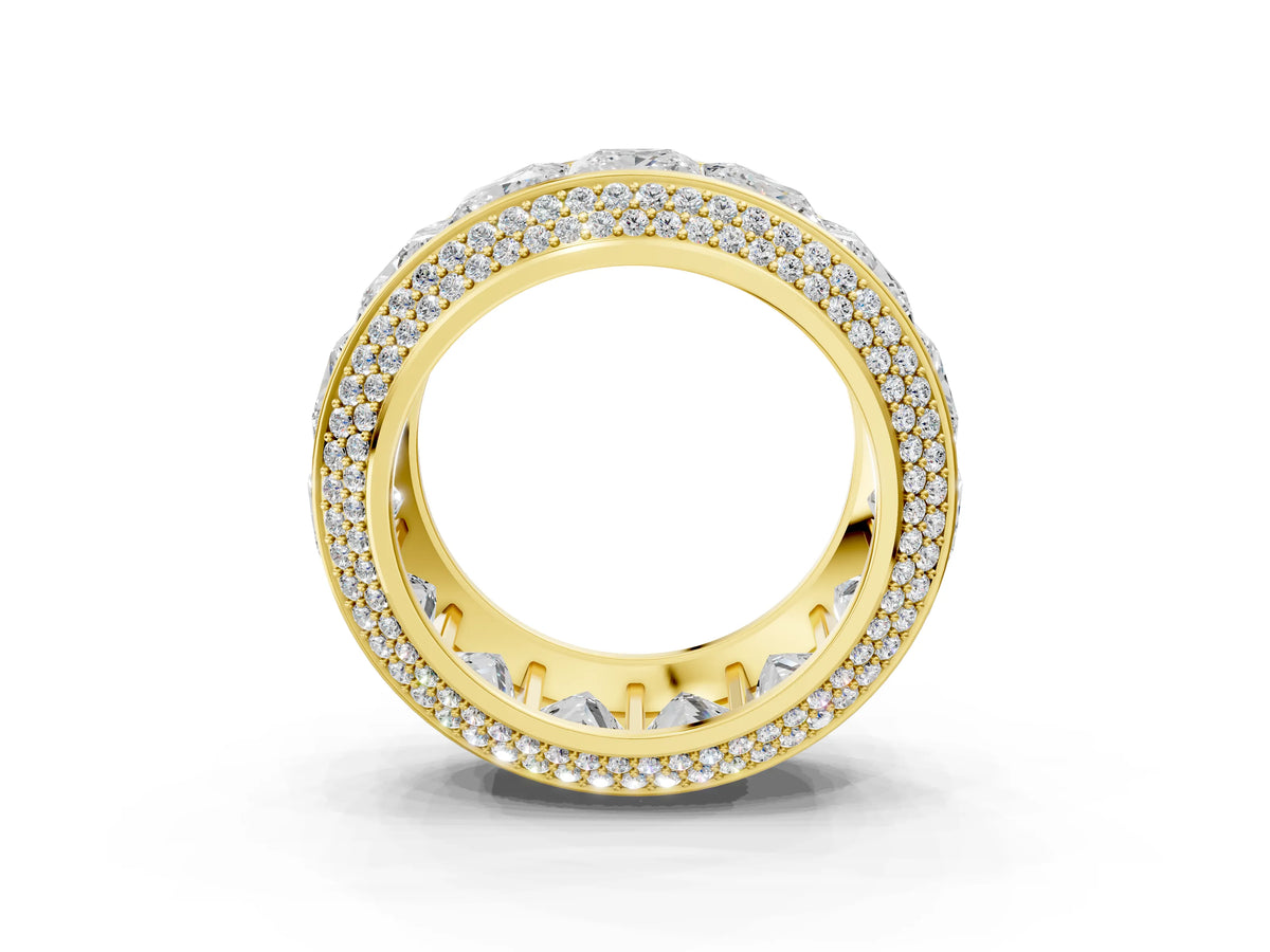 Yellow gold Princess Diamond Pavé Mens Wedding Band with Round Diamond Accents_3