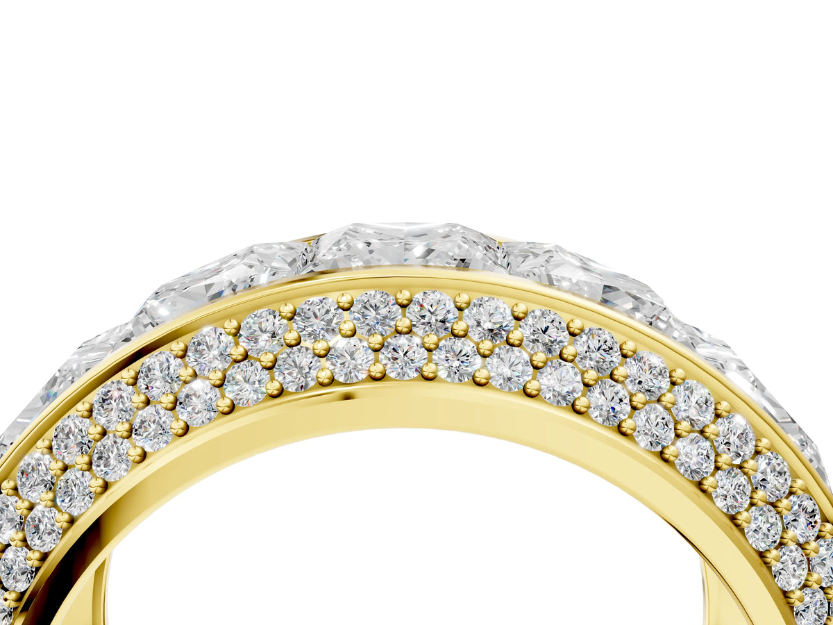 Yellow gold Princess Diamond Pavé Mens Wedding Band with Round Diamond Accents_4