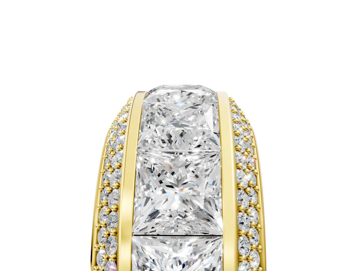 Yellow gold Princess Diamond Pavé Mens Wedding Band with Round Diamond Accents_5