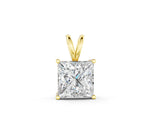 Yellow gold Princess Diamond Solitaire Pendant with Four Prong Setting