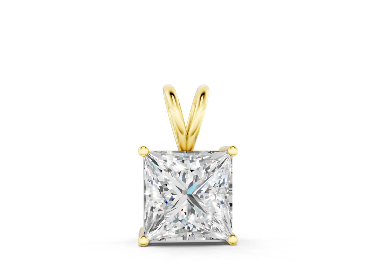 Yellow gold Princess Diamond Solitaire Pendant with Four Prong Setting