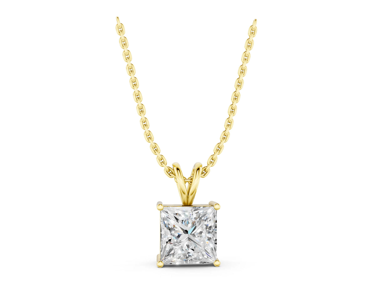 Yellow gold Princess Diamond Solitaire Pendant with Four Prong Setting_1