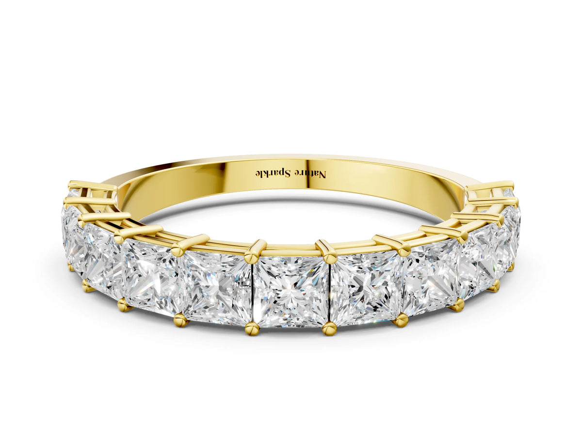 Yellow gold Princess cut diamond Half Eternity Band with Shared Prong Setting