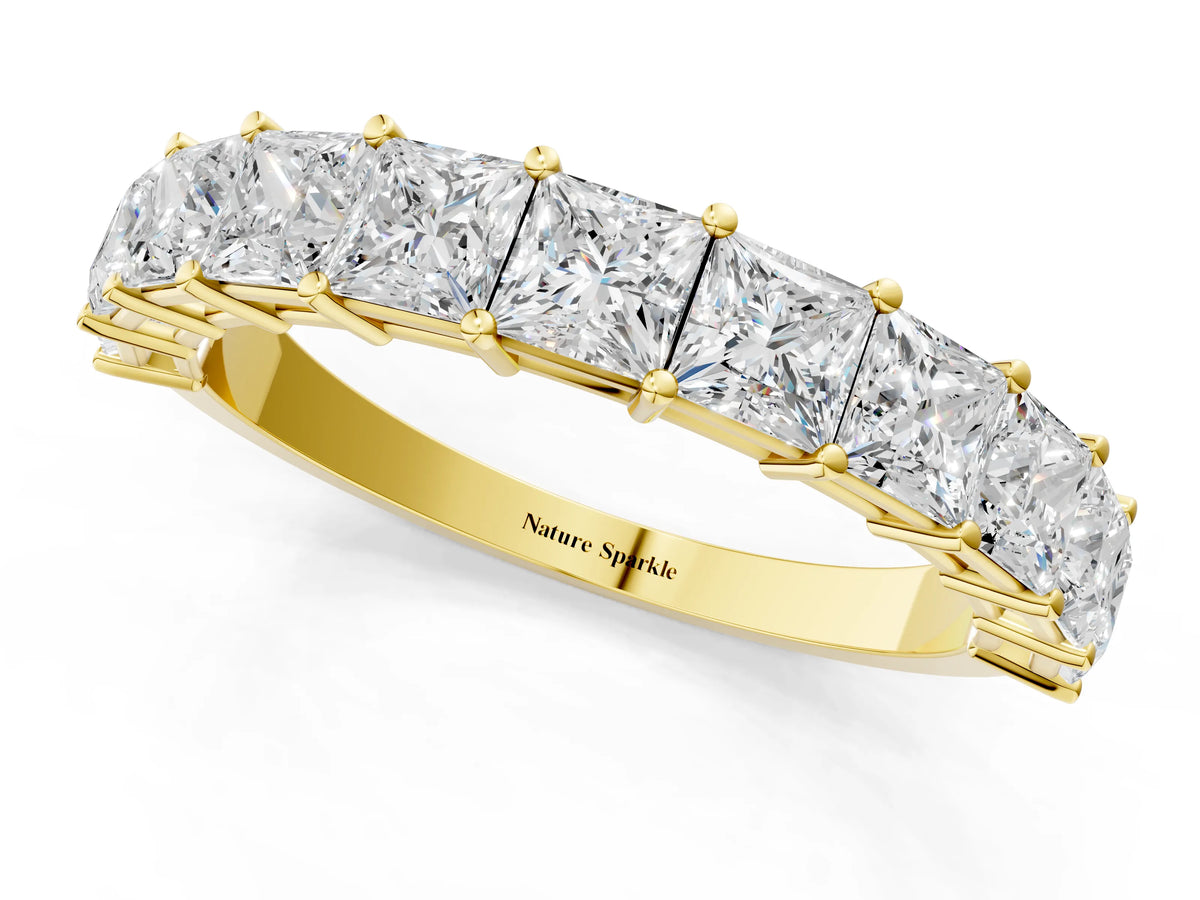 Yellow gold Princess cut diamond Half Eternity Band with Shared Prong Setting_1