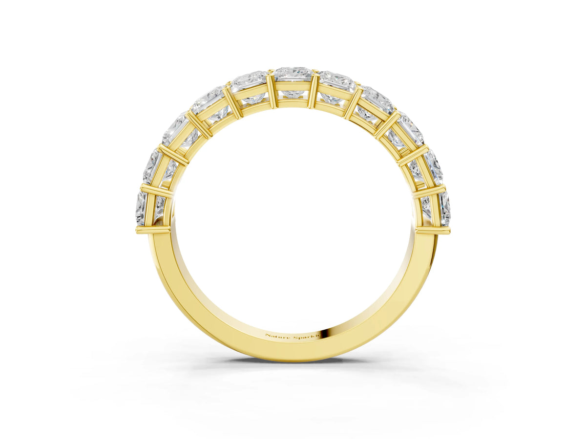 Yellow gold Princess cut diamond Half Eternity Band with Shared Prong Setting_3