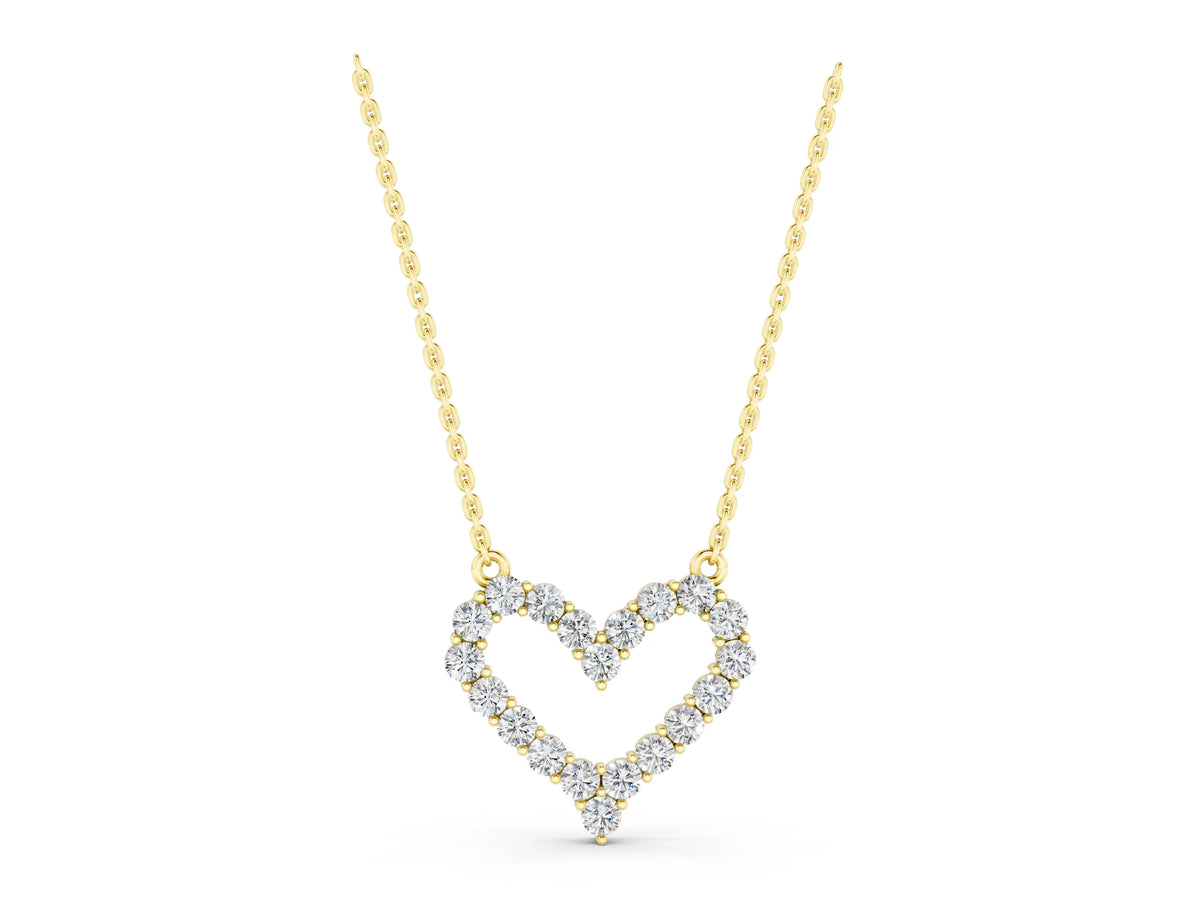 Yellow gold Prong-Set Round Diamond Heart Pendant_1